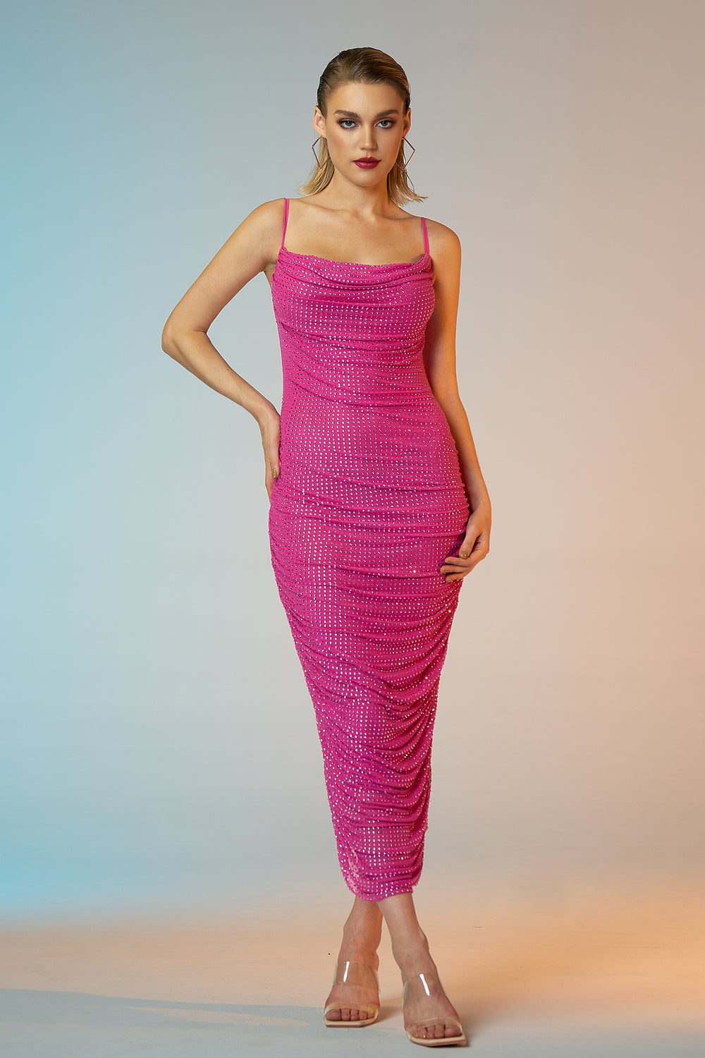 Sesidy Cytheria Strappy Cocktail Dress in Magenta