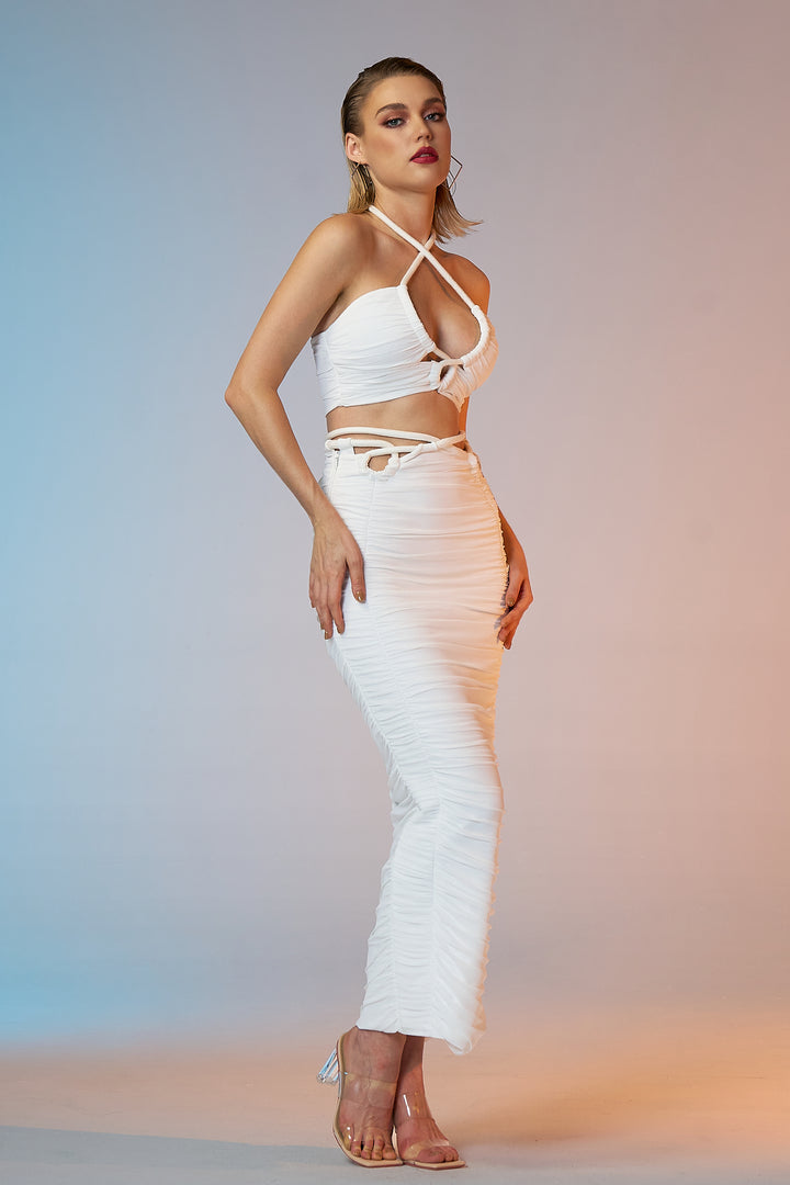Sesidy Kaitlyn Halter Maxi Bandage Dress in White