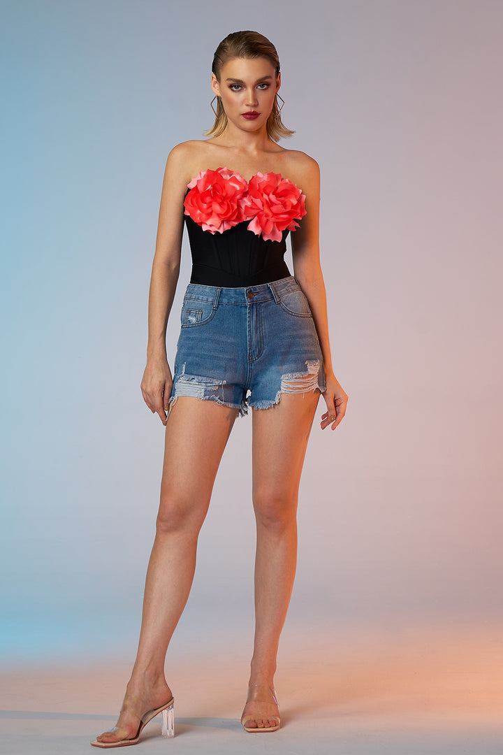Sesidy Kehlani Strapless Rose Top in Black