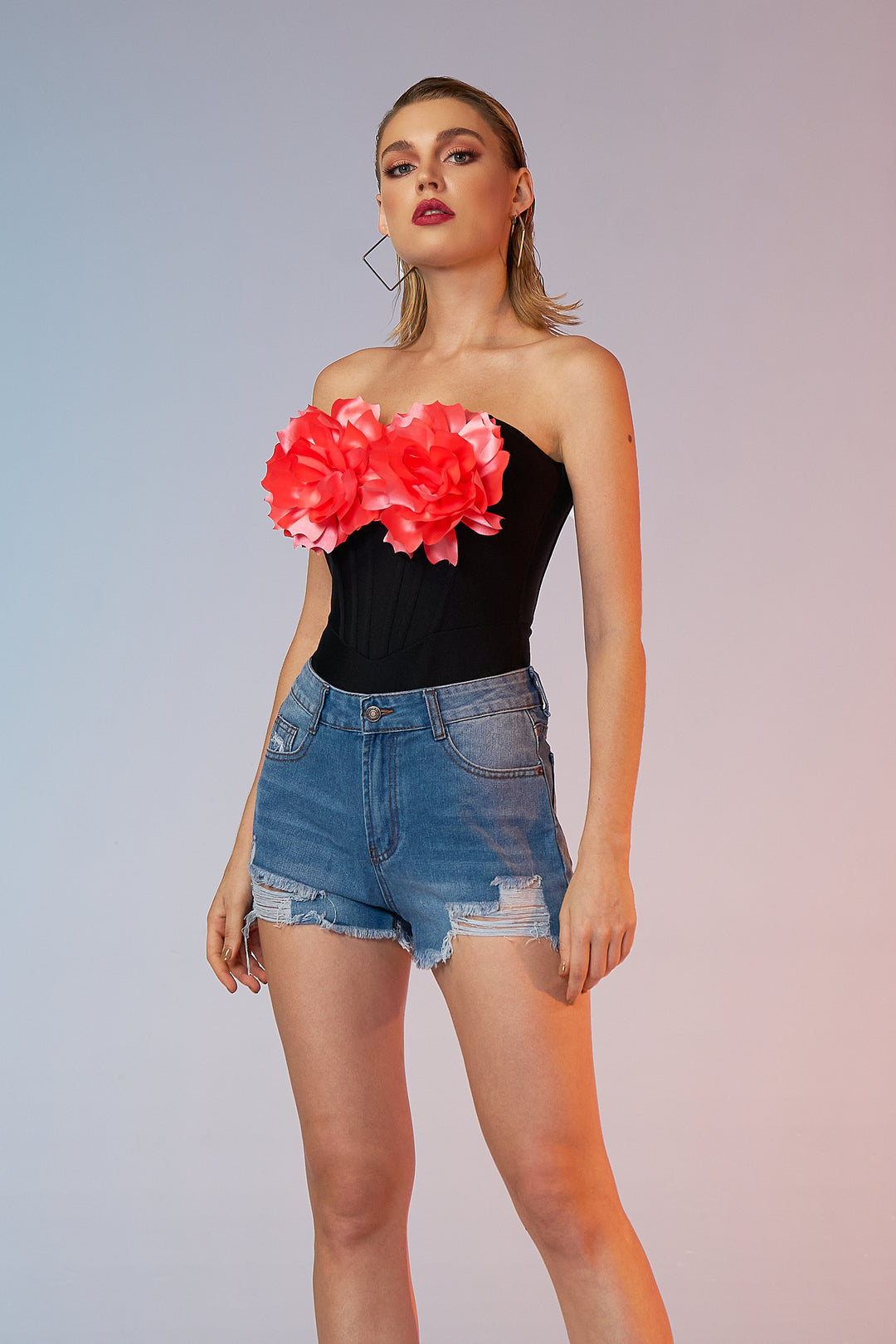 Sesidy Kehlani Strapless Rose Top in Black