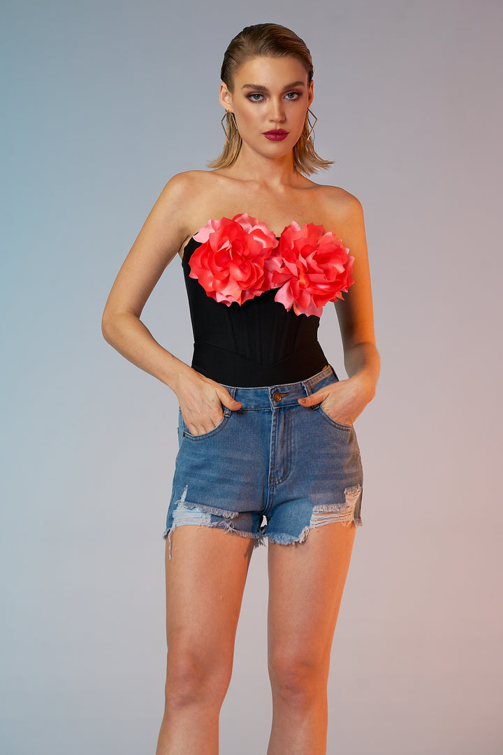 Sesidy Kehlani Strapless Rose Top in Black