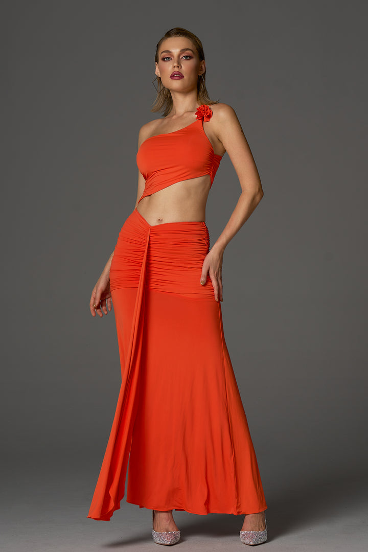 Sesidy Henley Asymmetrical Prom Dress in Orange