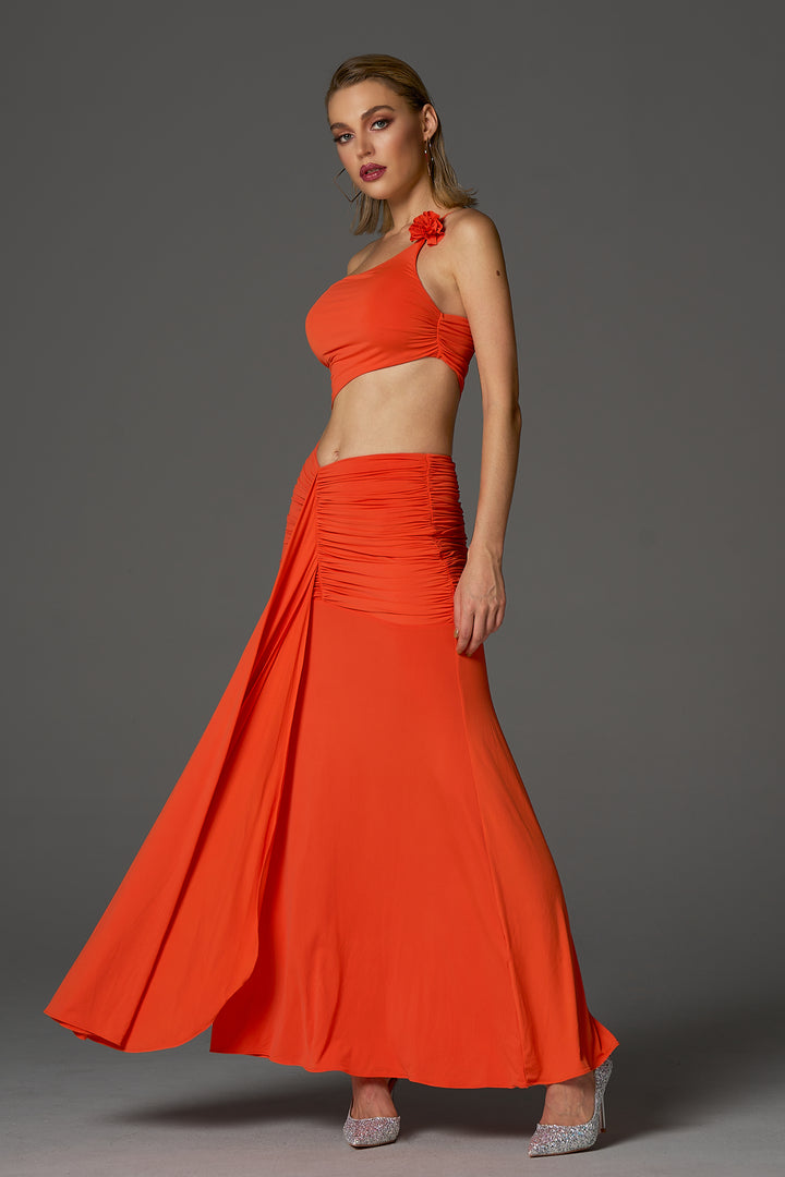 Sesidy Henley Asymmetrical Prom Dress in Orange