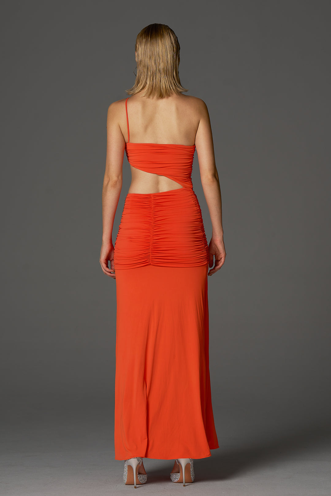 Sesidy Henley Asymmetrical Prom Dress in Orange