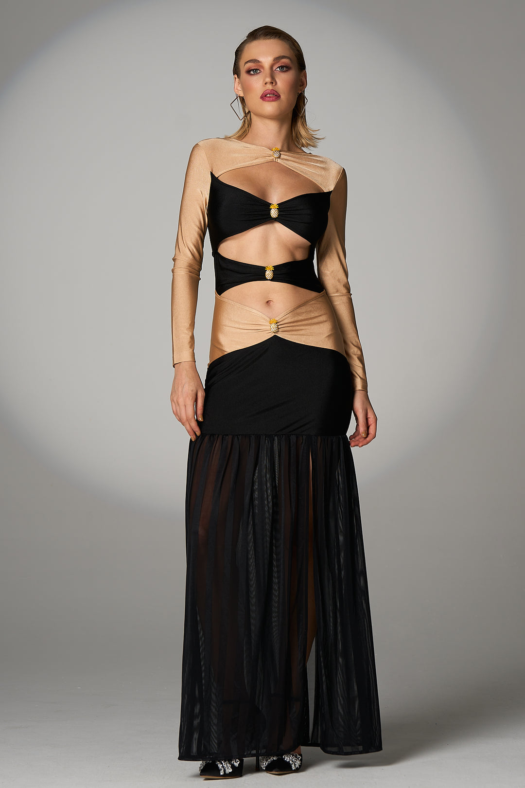 Sesidy Artemis Hollow Corset Maxi Dress in Black
