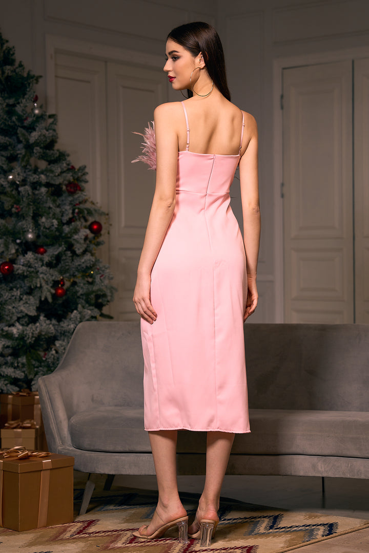 Sesidy Nyomi Backless Feather Pink Dress in S