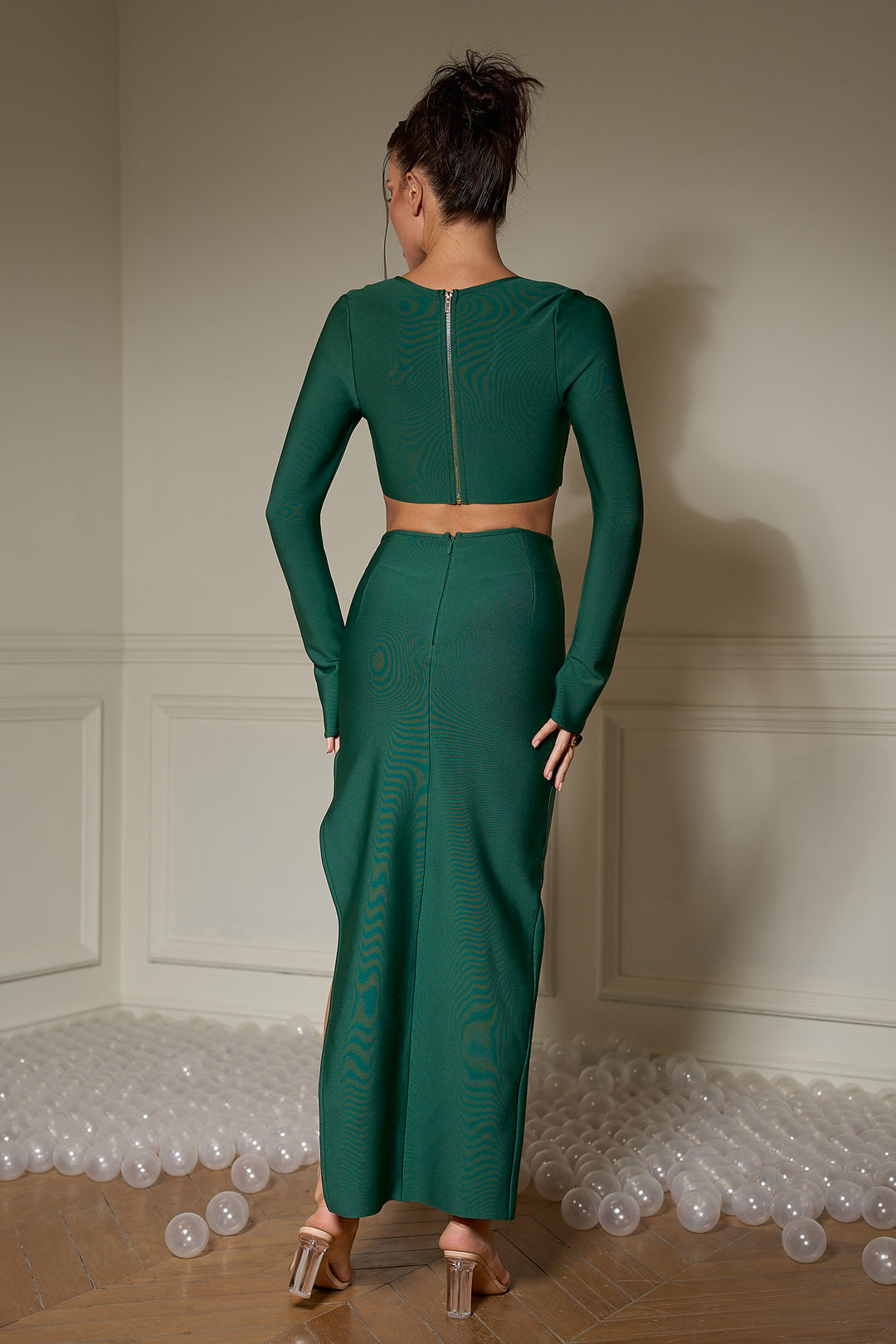Sesidy Bertha Emerald Two-Piece Slit Dress in S