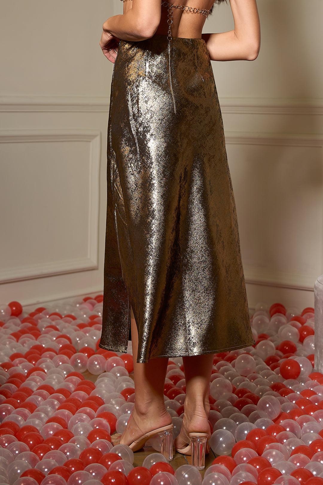Sesidy Felcia Metallic Bronze Slit Skirt in Default Title