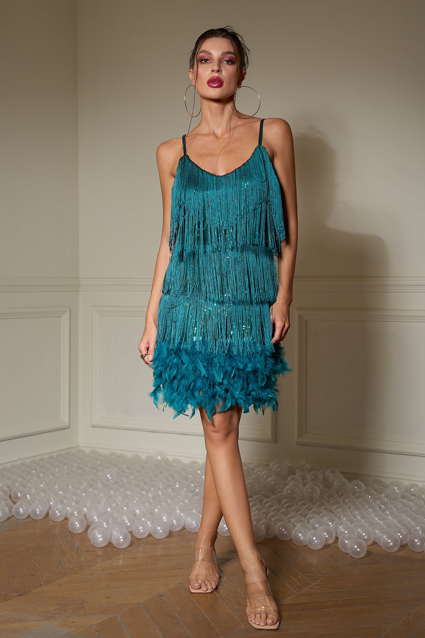 Teal fringe 2025 dress