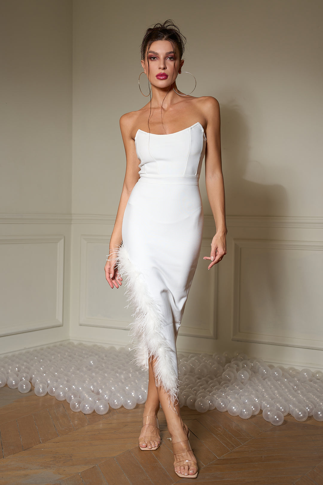 Sesidy Leilani Stunning Feather White Dress in S