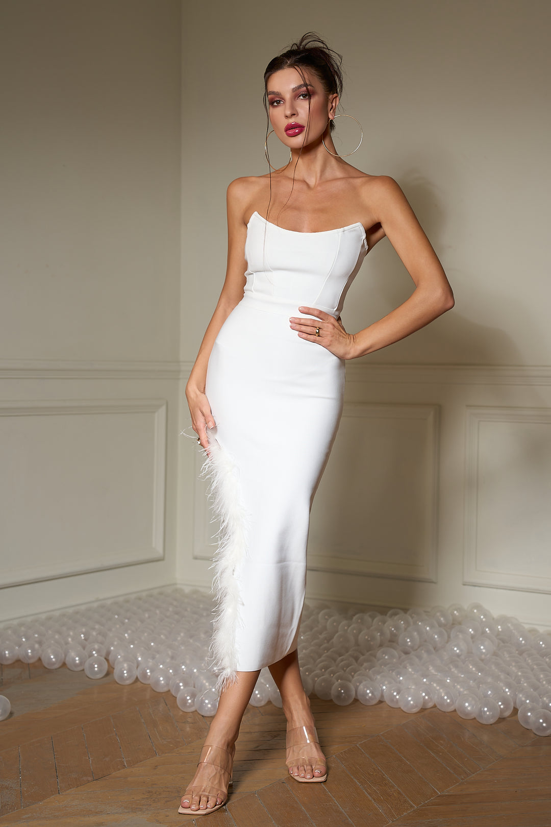 Sesidy Leilani Stunning Feather White Dress in S