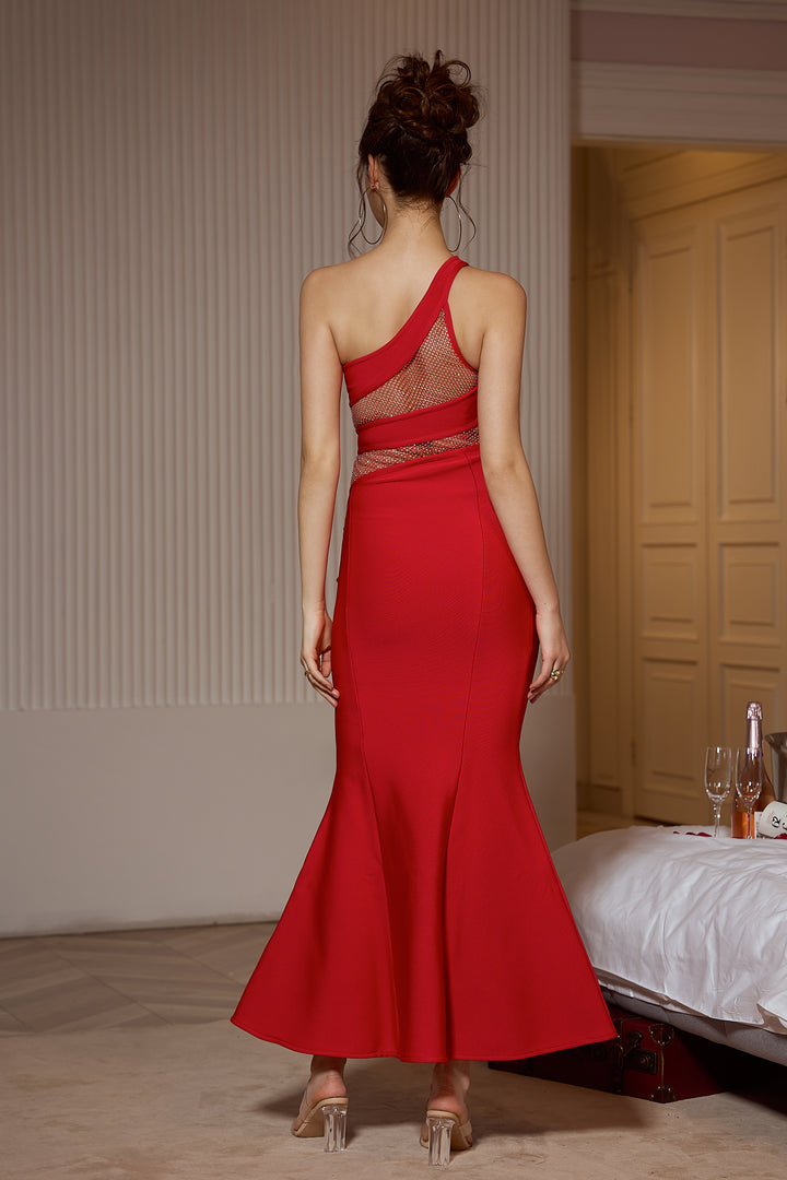 Sesidy Kassidy Red One Shoulder Mermaid Dress in Red