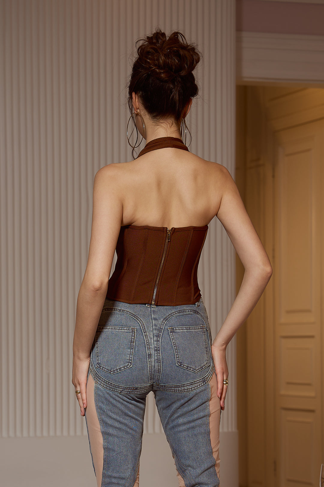 Sesidy Cenon Brown Halter Corset Top in Brown