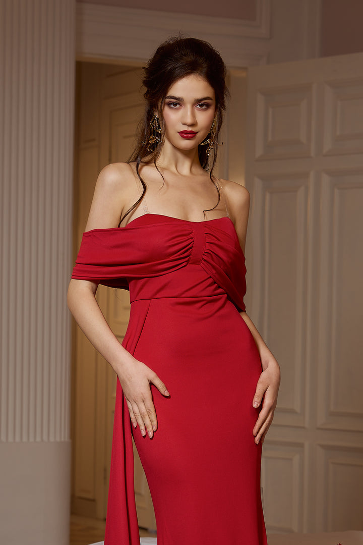 Sesidy Mellona Off Shoulder Flowy Red Dress in Red