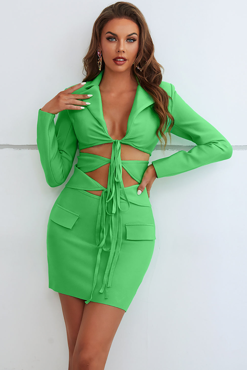 Sesidy Caltha Two Piece Blazer Sexy Dress in Green