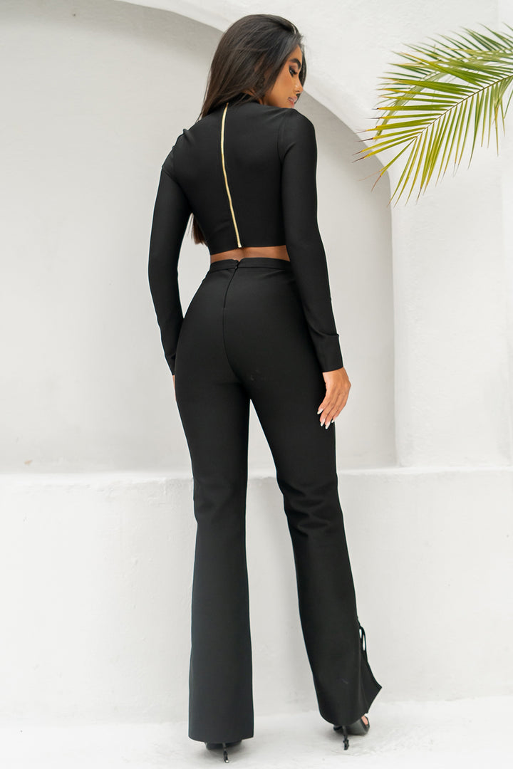 Sesidy Tesia Sexy Asymmetric Party Pants Sets in Black
