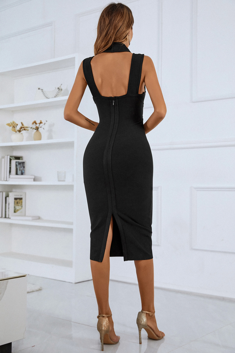 Sesidy Kivono Halter Cut Out Midi Dress in Black