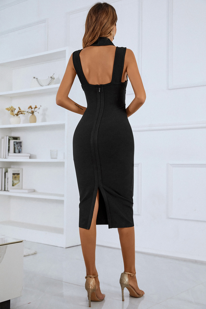 Sesidy Kivono Halter Cut Out Midi Dress in Black