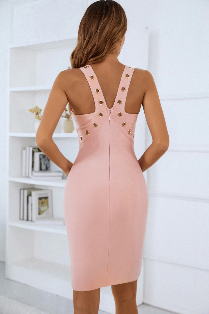 Sesidy Vivira Halter Midi Bandage Dress in Pink