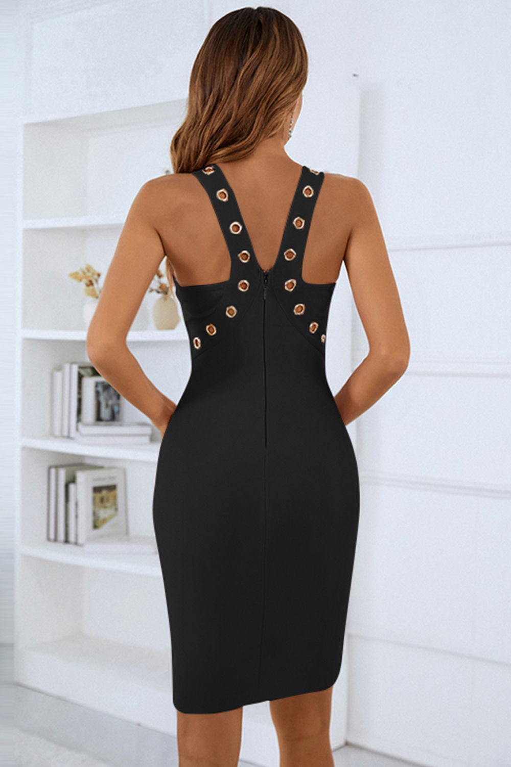 Sesidy Vivira Halter Midi Bandage Dress in Black