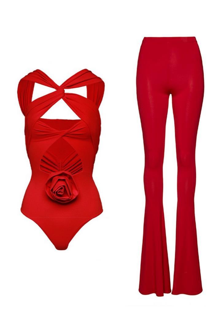 Sesidy Larisa Crisscross Red Jumpsuit in Red