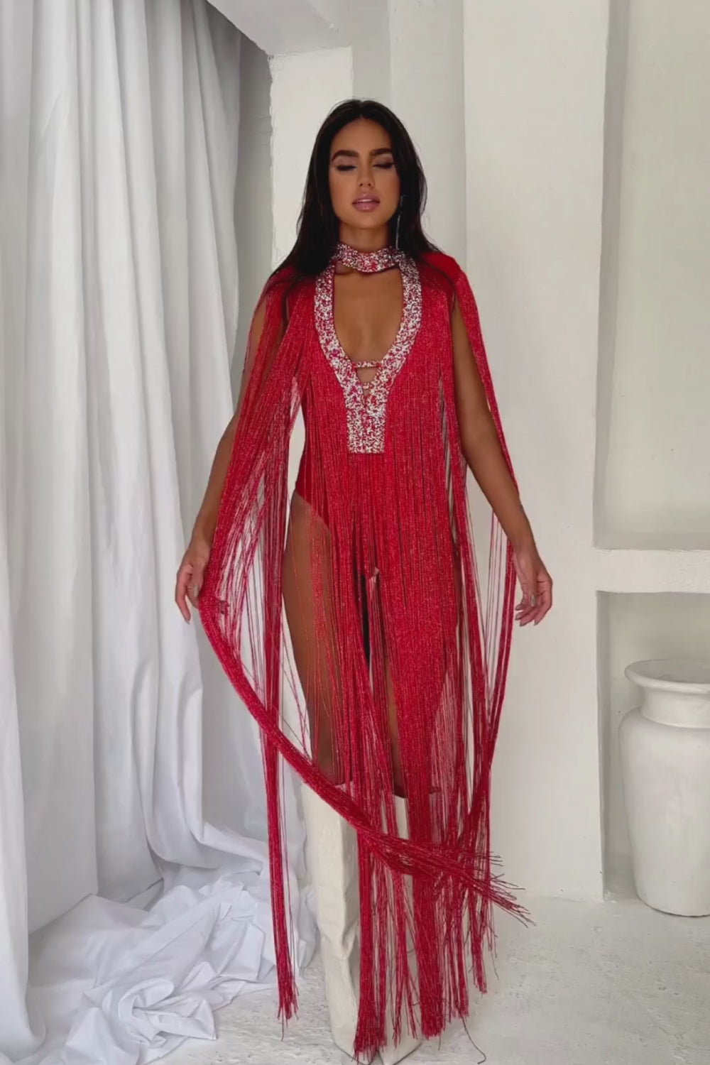 Elizabeth Red Fringe Dress