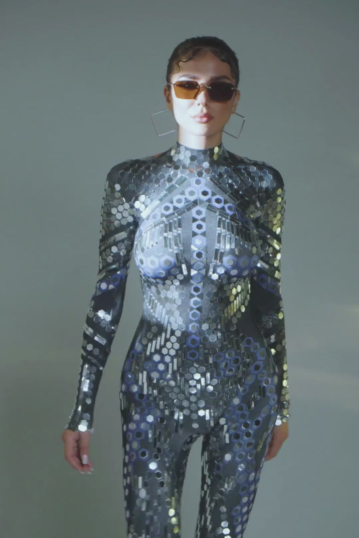 Setlla Metallic Long Sleeve Jumpsuit