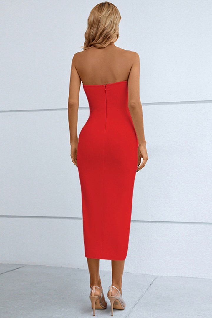 Sesidy Hortensia Off Shoulder Asymmetric Dress in Red