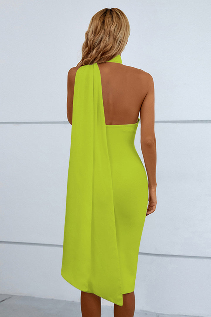 Sesidy Eleanora High Neck Drape Bandage Dress in Green
