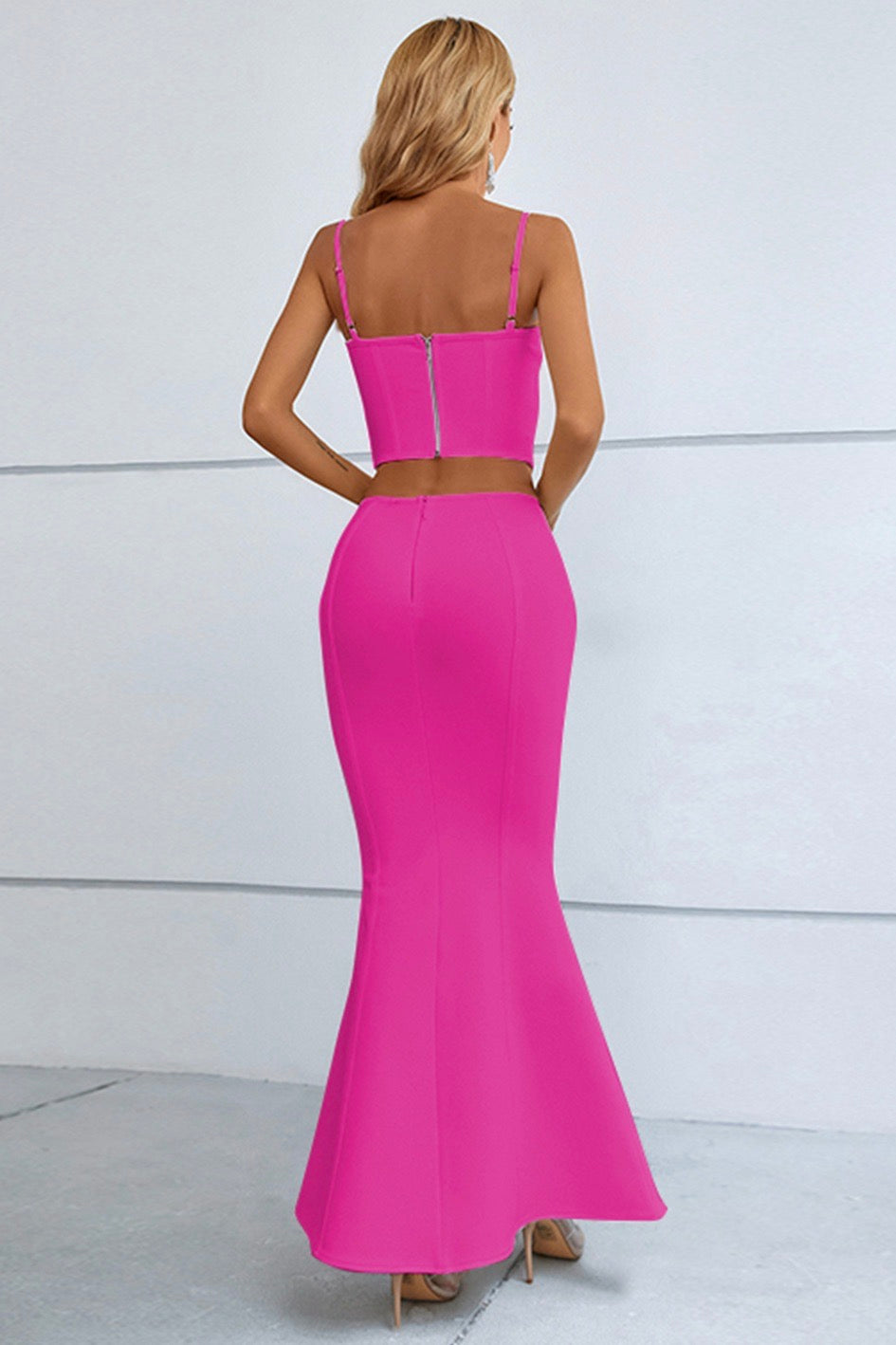 Sesidy Vicky Two Piece Mermaid Bandage Dress in Pink