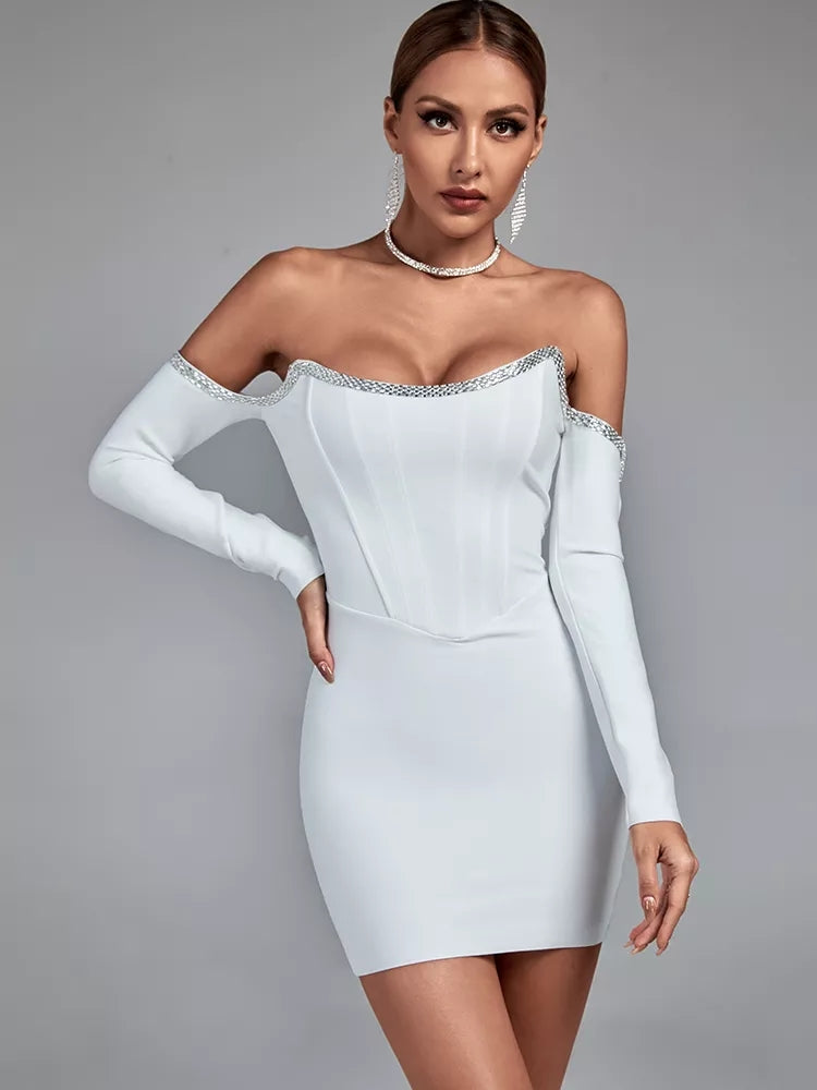 Sesidy Emmie Off Shoulder Bandage Dress in White