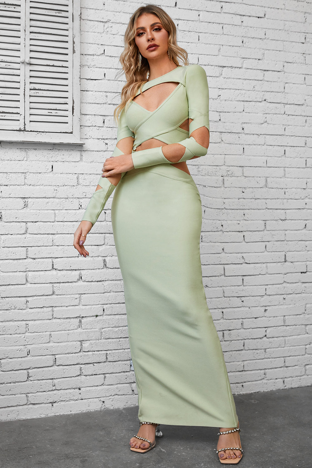 Sesidy Vevina Asymmetric Maxi Evening Dress in Green