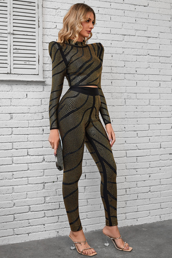 Sesidy-Agatha Long Sleeve Rhinestone Pantsuit-Women's Clothing Online Store
