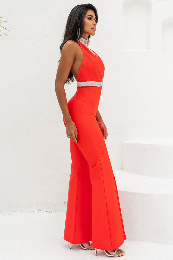 Sesidy-Cain High Neck Deep V Jumpsuit-Women's Clothing Online Store
