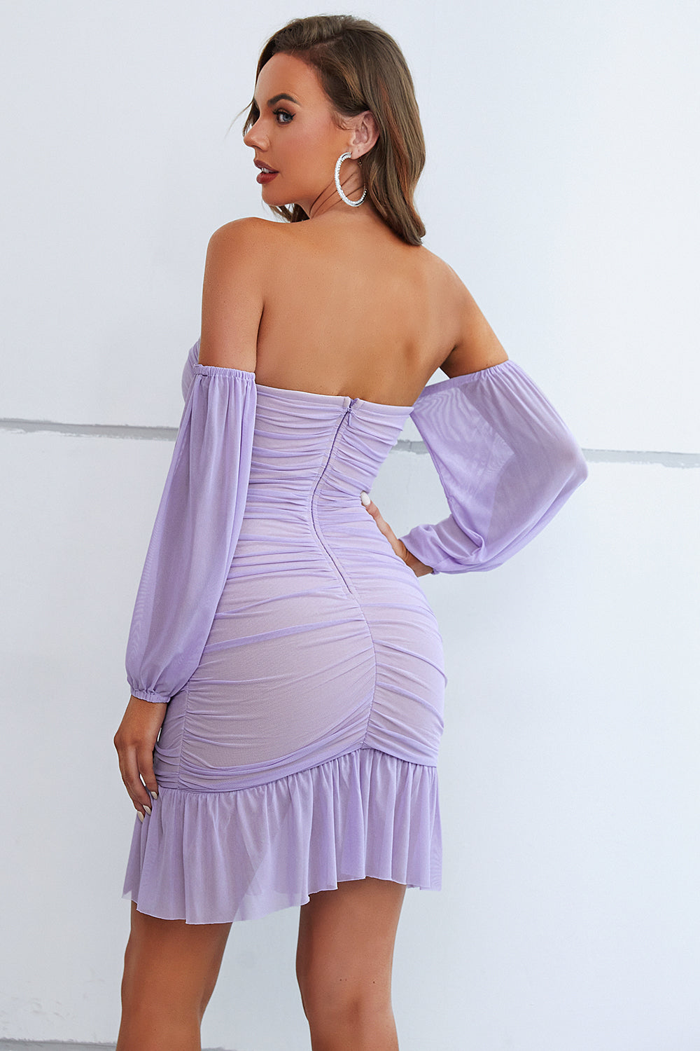 Sesidy Zahara Off Shoulder Mesh Party Dress in Purple