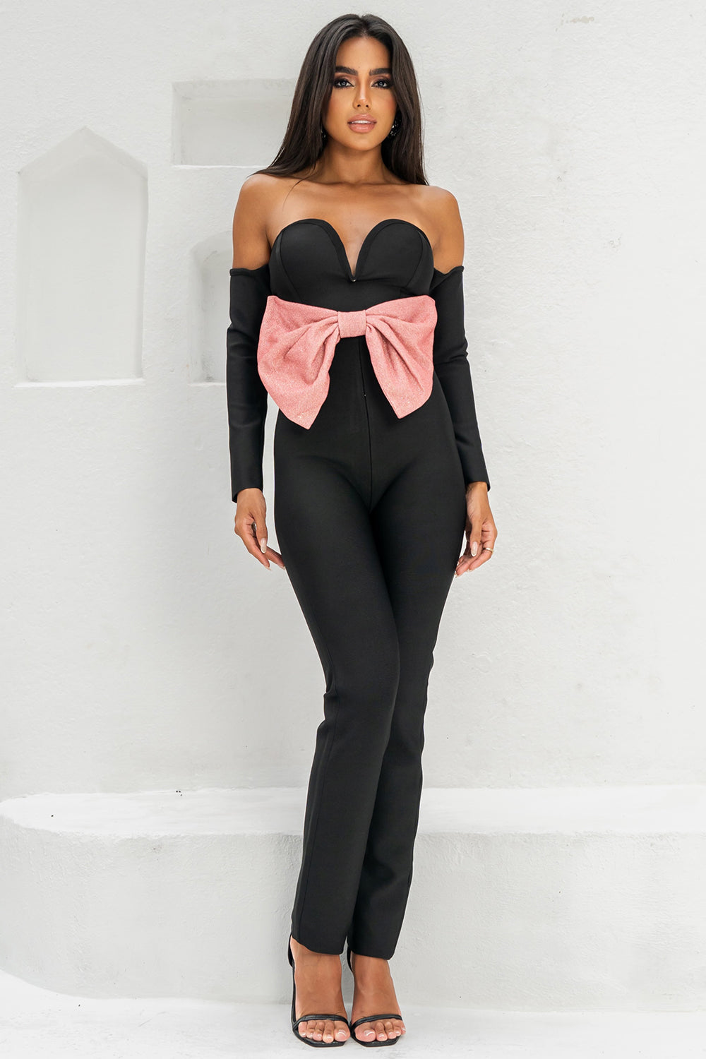 Sesidy Queeni Off Shoulder Ribbon Jumpsuit in Black