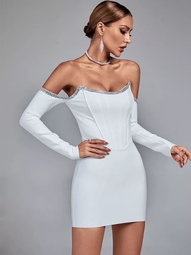 Sesidy Emmie Off Shoulder Bandage Dress in White