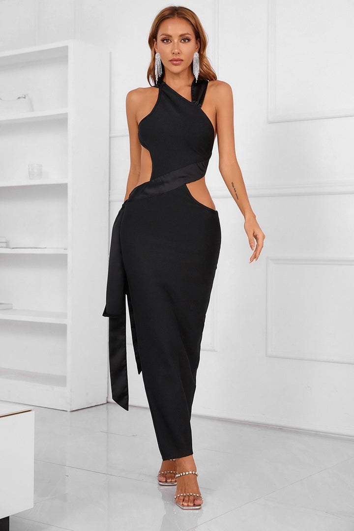 Sesidy-Annette Halter Asymmetric Bandage Dress-Women's Clothing Online Store