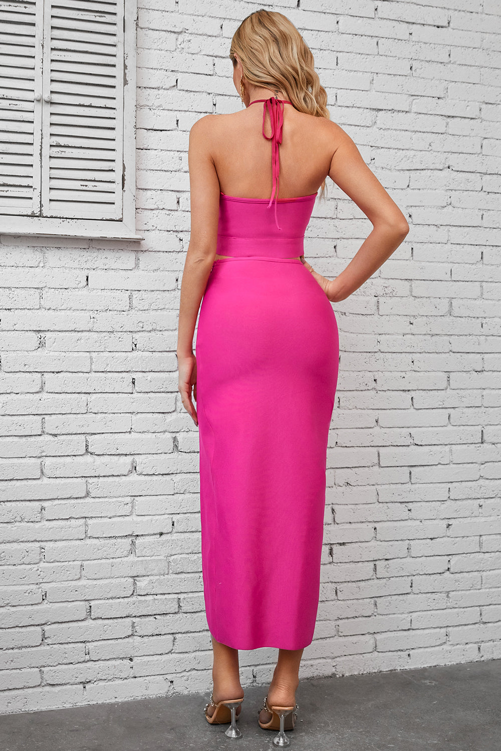 Sesidy Vita Two Piece Halter Cut Out Dress in Pink