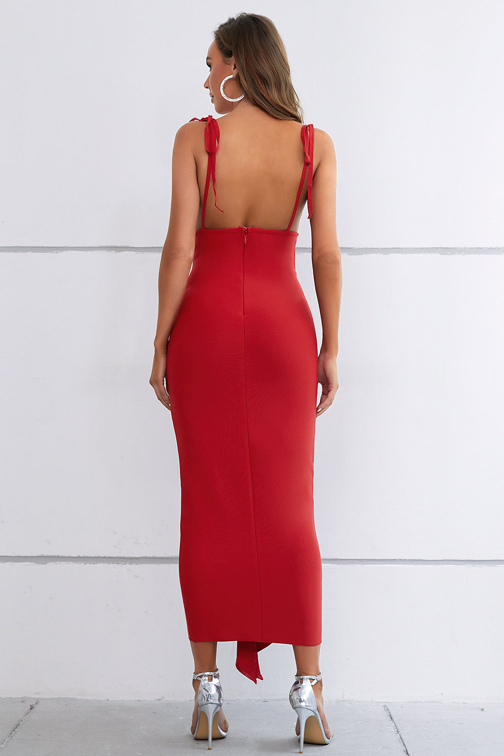 Sesidy Vidonia Plunging Draped Evening Dress in Red