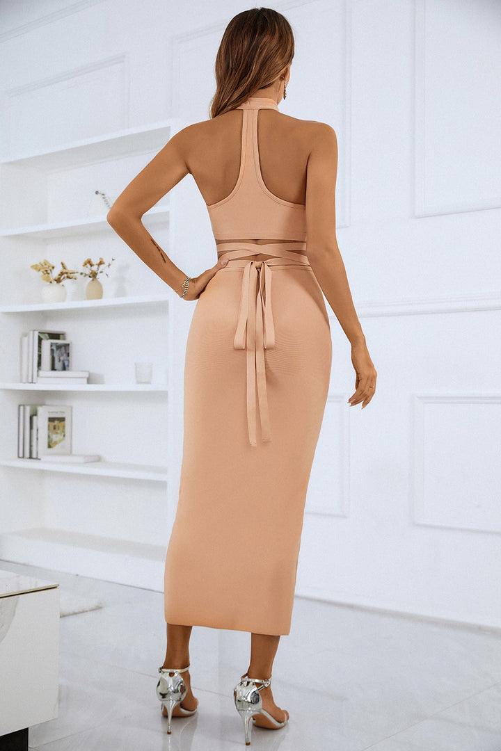 Sesidy Forah Halter Cut Out Maxi Dress in Beige