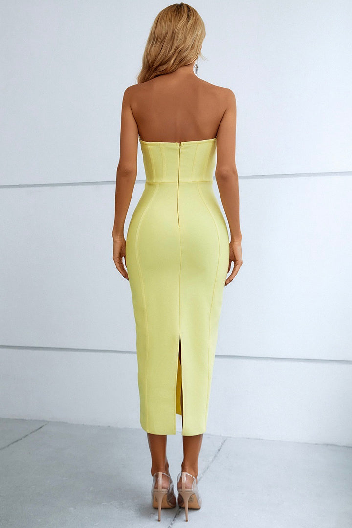 Sesidy Undine Strapless Long Bandage Dress in Yellow