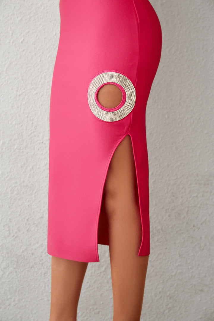 Sesidy Dolores Cut Out Sheath Bandage Dress in Pink