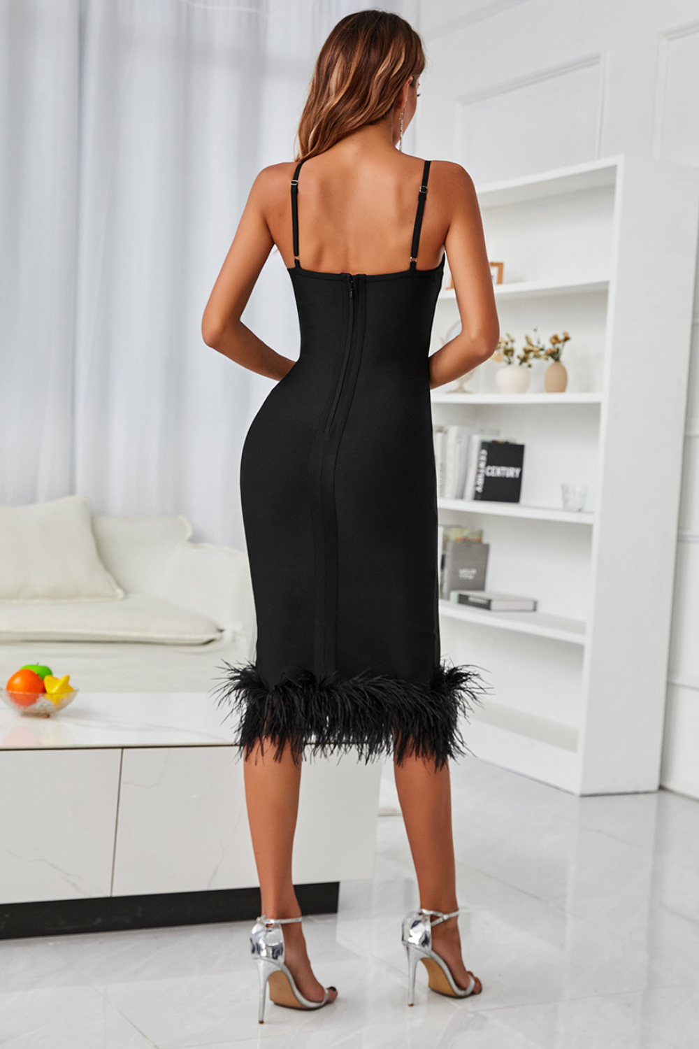 Sesidy Kanan V-neckline Fringe Bandage Dress in Black