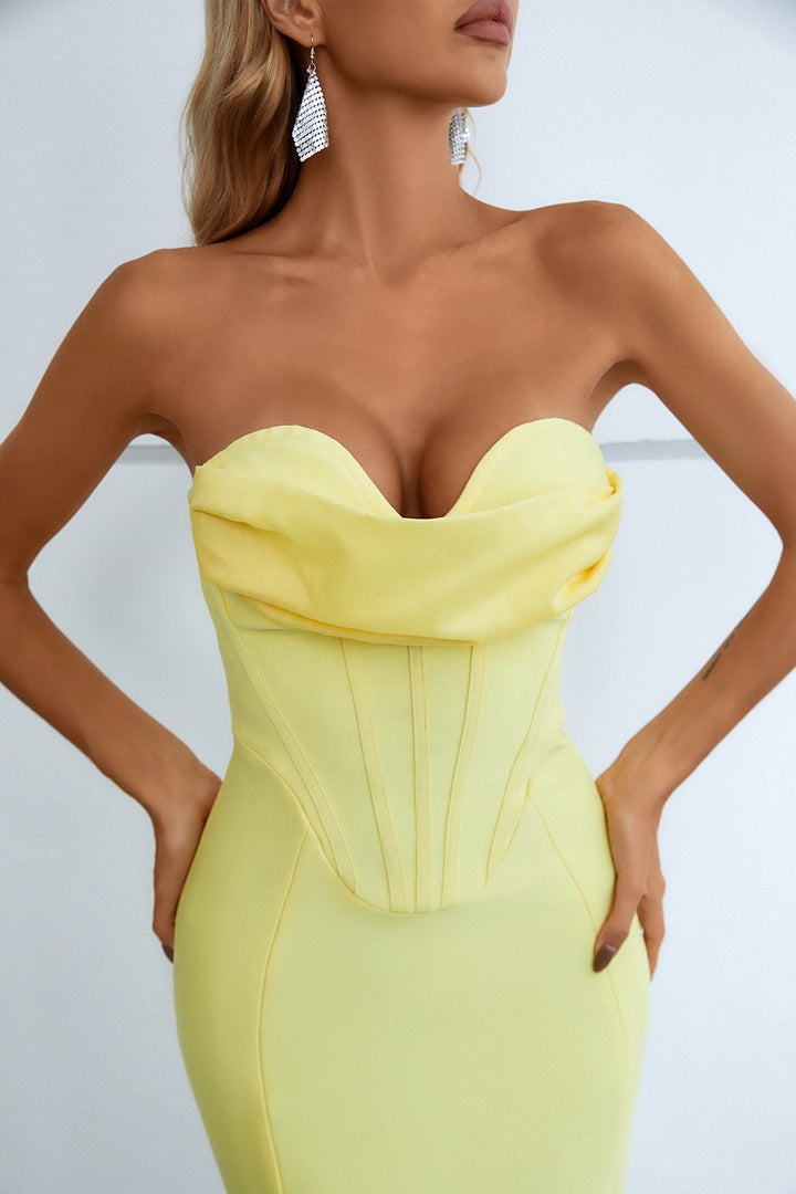 Sesidy Undine Strapless Long Bandage Dress in Yellow