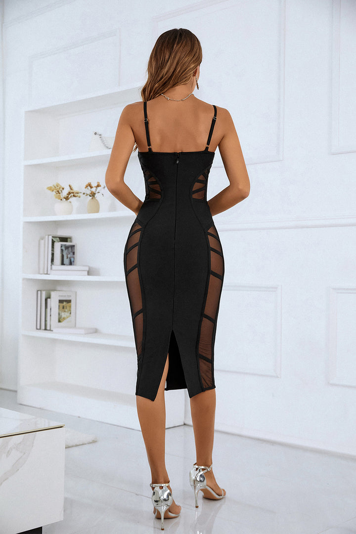 Sesidy-Nira Sweetheart Mesh Midi Dress-Women's Clothing Online Store