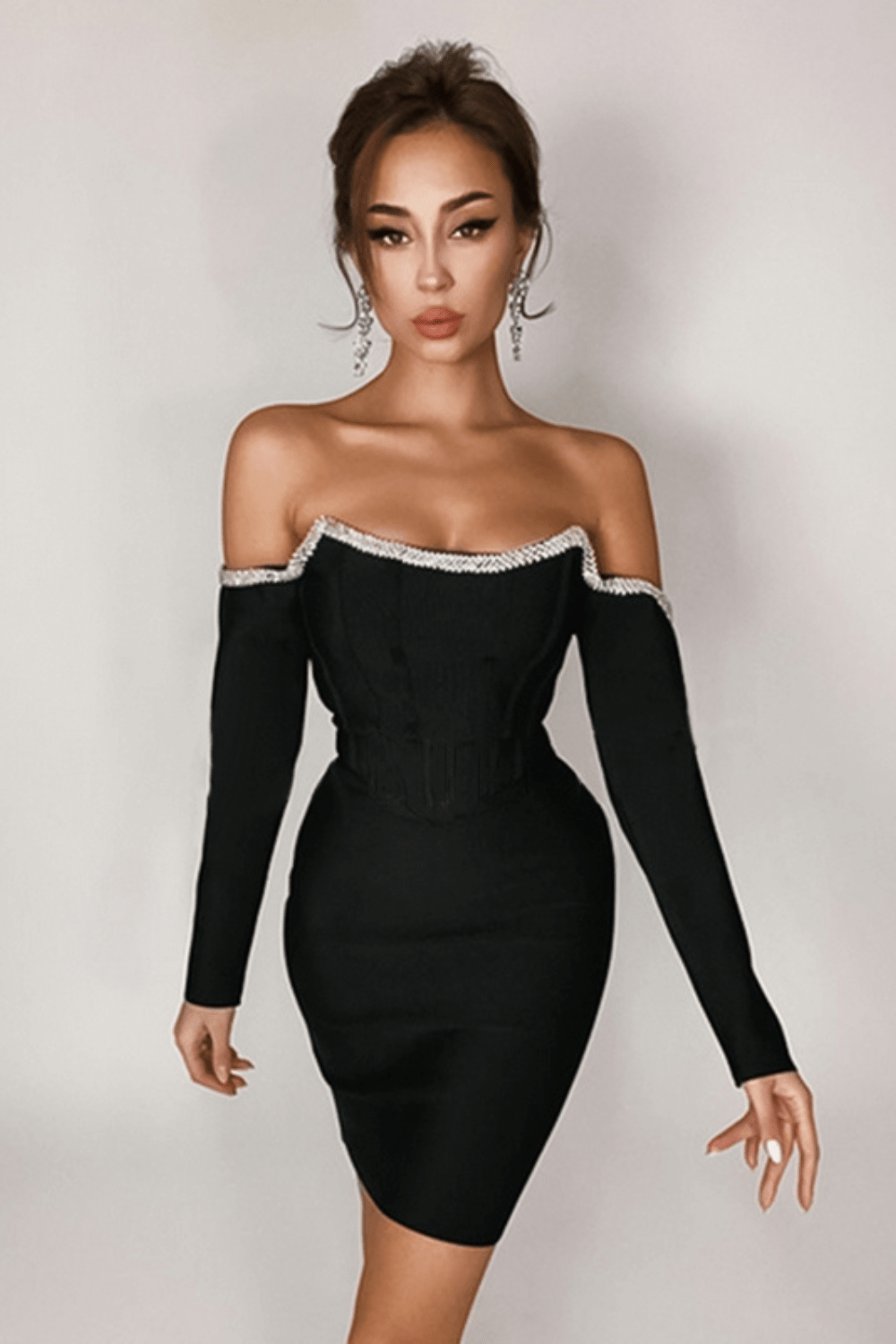 Sesidy Emmie Off Shoulder Bandage Dress in Black