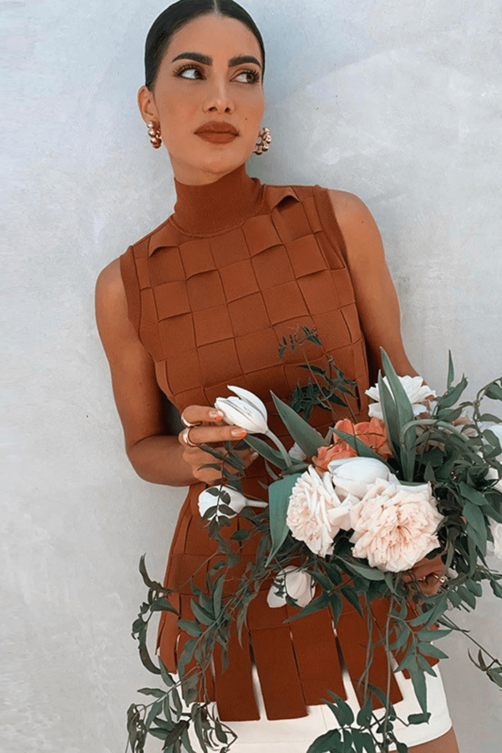 Sesidy Emmy Turtle Neckline Mini Bandage Dress in Brown