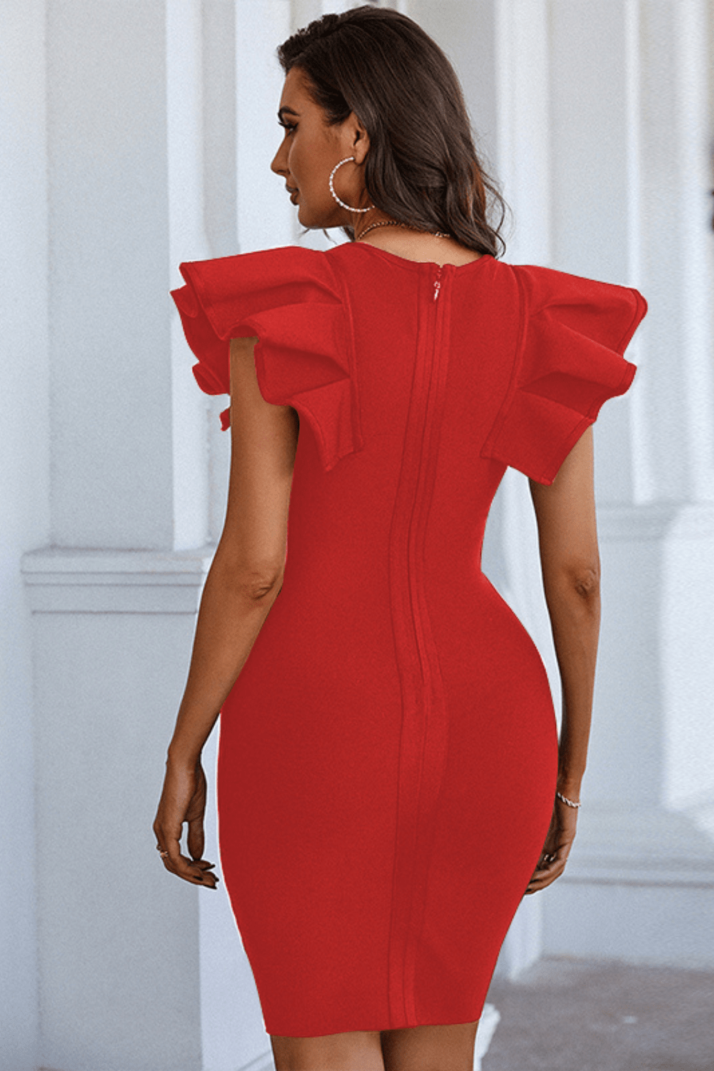 Sesidy Luana Butterfly Sleeve Mini Dress in Red