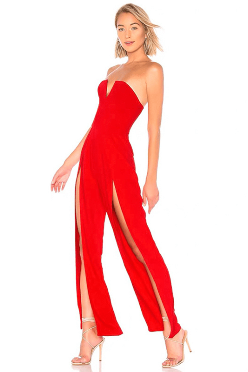 RED JUMPSUIT WITH SLITS